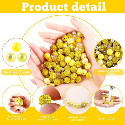 300 Pcs Diamonds Beads for Jewelry Making, Included 10 mm Red Rhinestone Beads for Bracelets, Bubblegum Bead for Pen Making, Pearl and Spacer Bead for Bracelet Necklace Earring Crafting