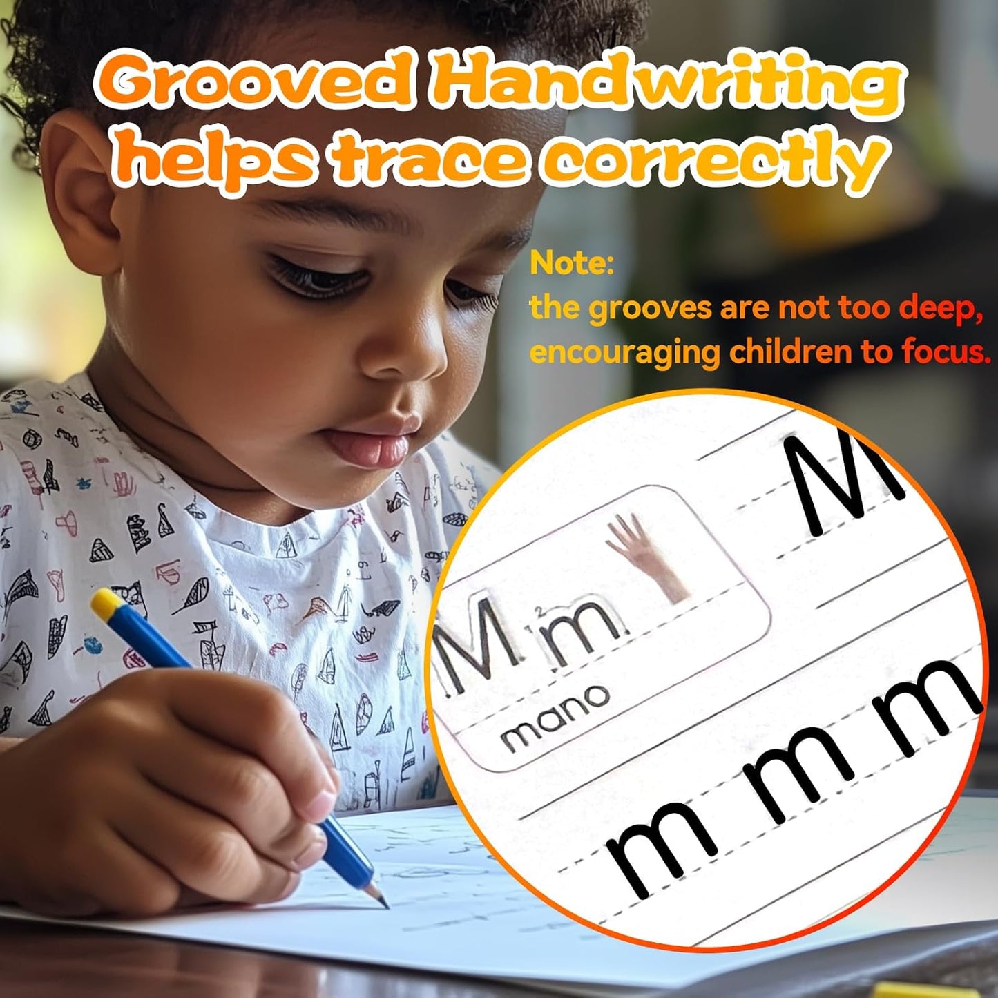 4 Magic Grooved Writing Practice for Kids - English Pre K Tracing Practice Book, Reusable Preschool Handwriting Workbooks Without Tears, 4-Theme Copybooks with Pen Refill for Age 3-10 (English, Small)