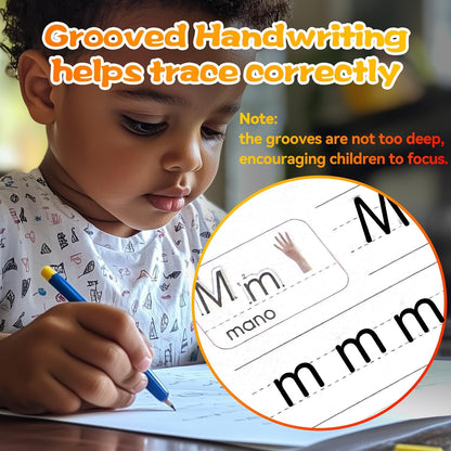 4 Magic Grooved Writing Practice for Kids - English Pre K Tracing Practice Book, Reusable Preschool Handwriting Workbooks Without Tears, 4-Theme Copybooks with Pen Refill for Age 3-10 (English, Small)