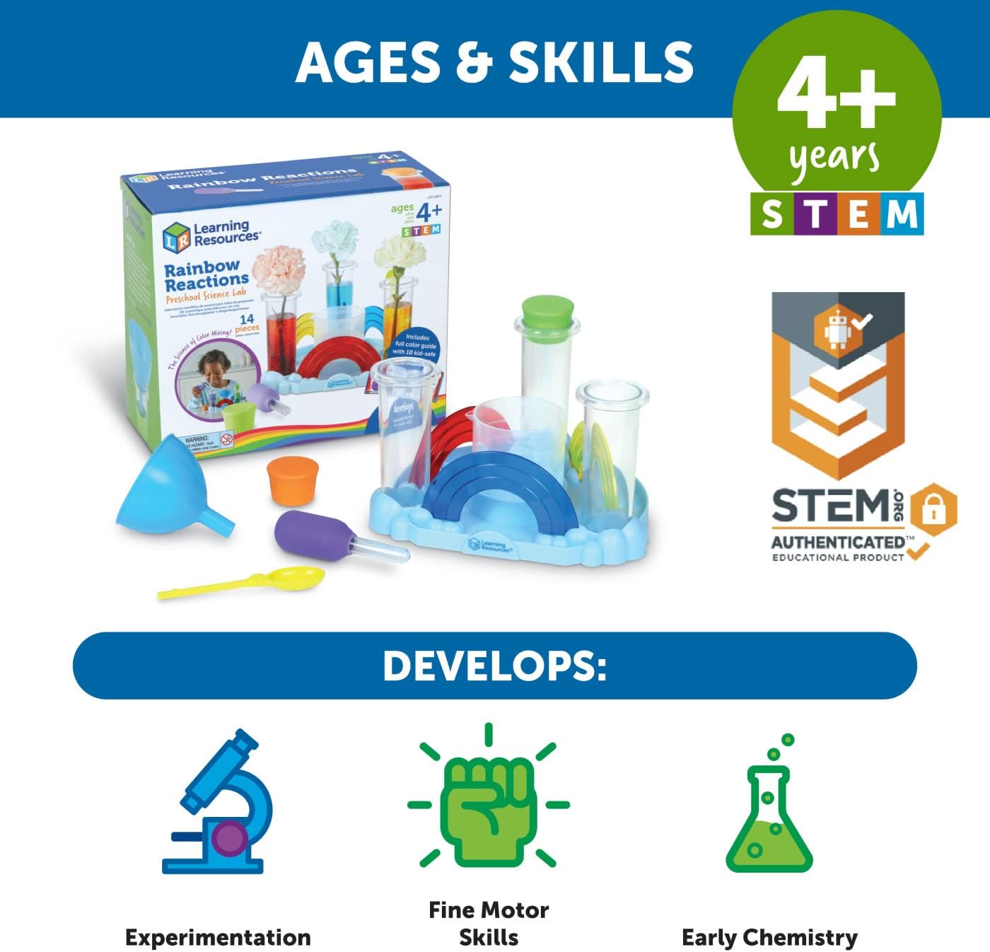 Learning Resources Rainbow Reactions - 14 Pieces, Ages 4+, Preschool Science Lab, Experiments for Kids, STEM Toys for Boys and Girls
