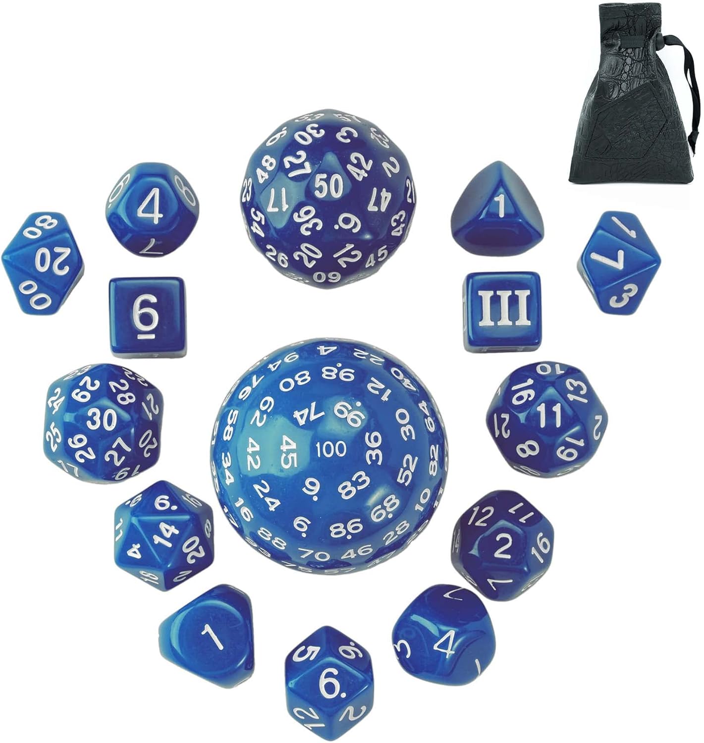 15 Pieces Complete Polyhedral DND Dice Set D3-D100 Spherical D&D Dice Set with Dragon Eye Dice Bag, D100 Dice for RPG Table Games(Black w/Purple Numbers)