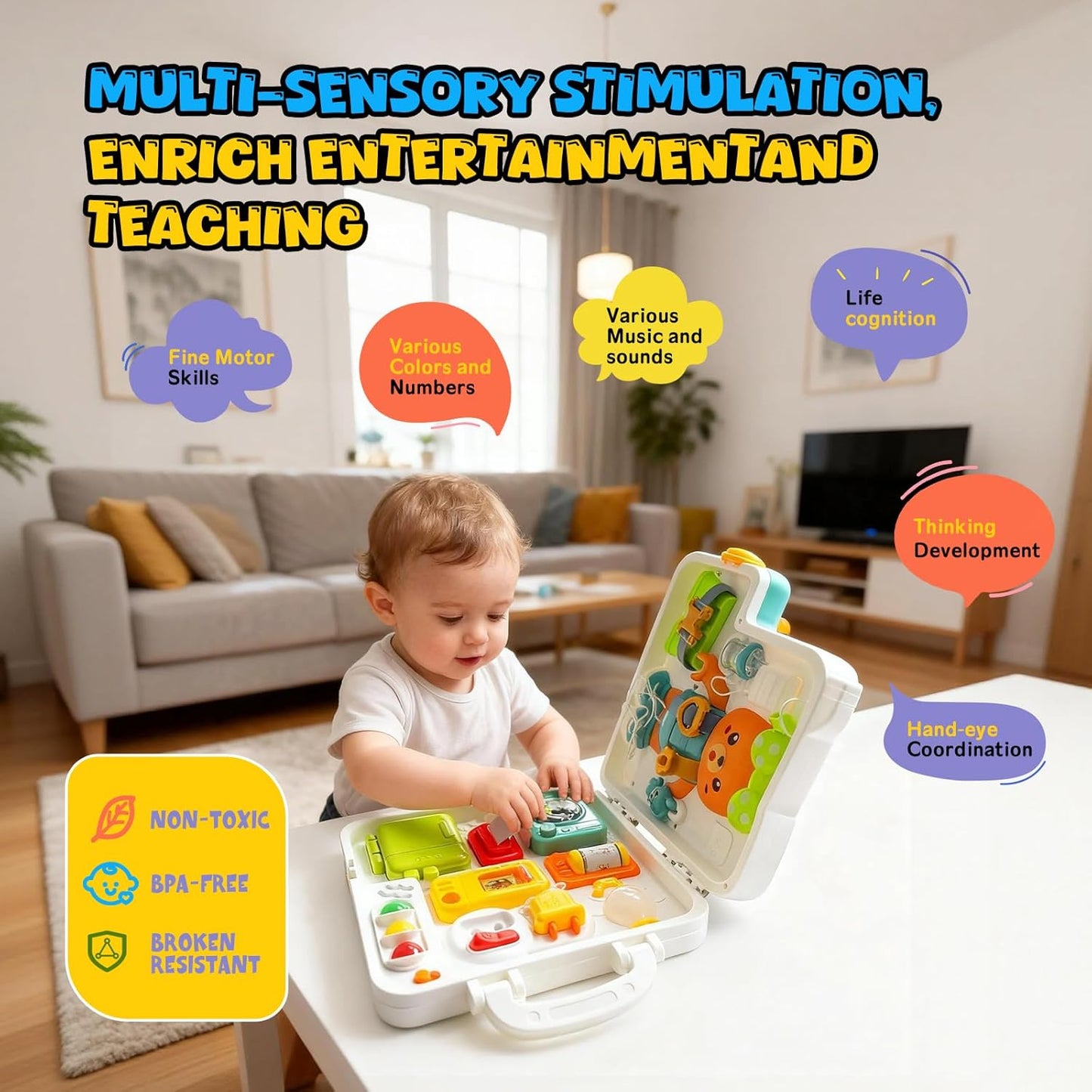 Montessori Busy Board Toys for 1 2 Year Old, Educational Montessori Baby Toys for 12-18 Months, Toddler 1-3 Musical Toys,Birthday Christmas Toys Gifts for 1 2 Year Old Boys Girls