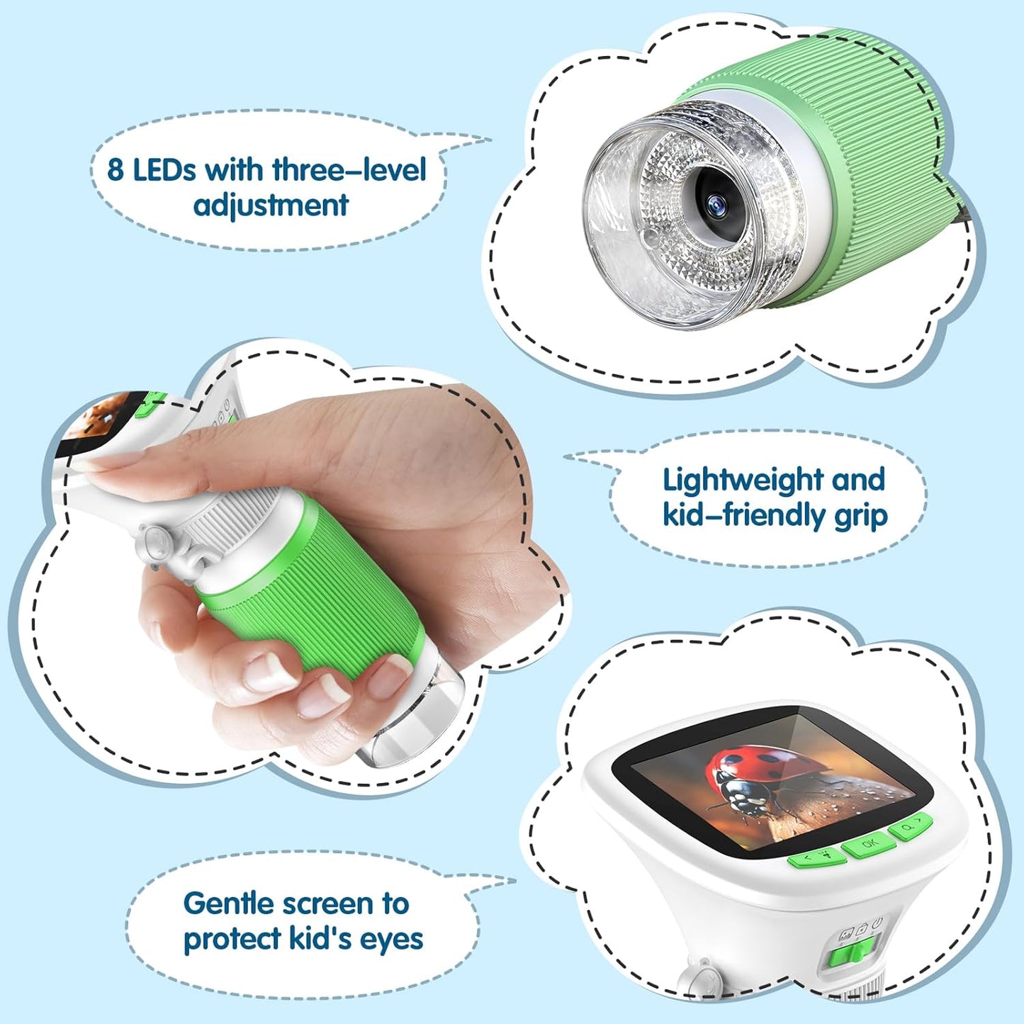 2-in-1 Kids Microscope Camera with 200W Dual Lens-2.0" Screen 500X Photo & Video AUKCLAX Digital Microscopes Handheld for 3 4 5 6 7 8 9 10 11 12 Year Old Kids Educational Science Kit Toy Gifts(Purple)
