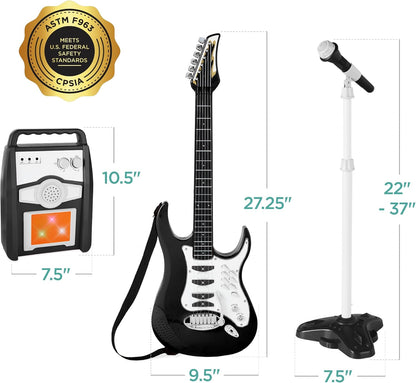 Best Choice Products Kids Electric Guitar Set with Microphone & Amp, Interactive Musical Toy for Boys & Girls, Lights & Sounds, Demo Songs, AUX Input, DIY Stickers - Blue