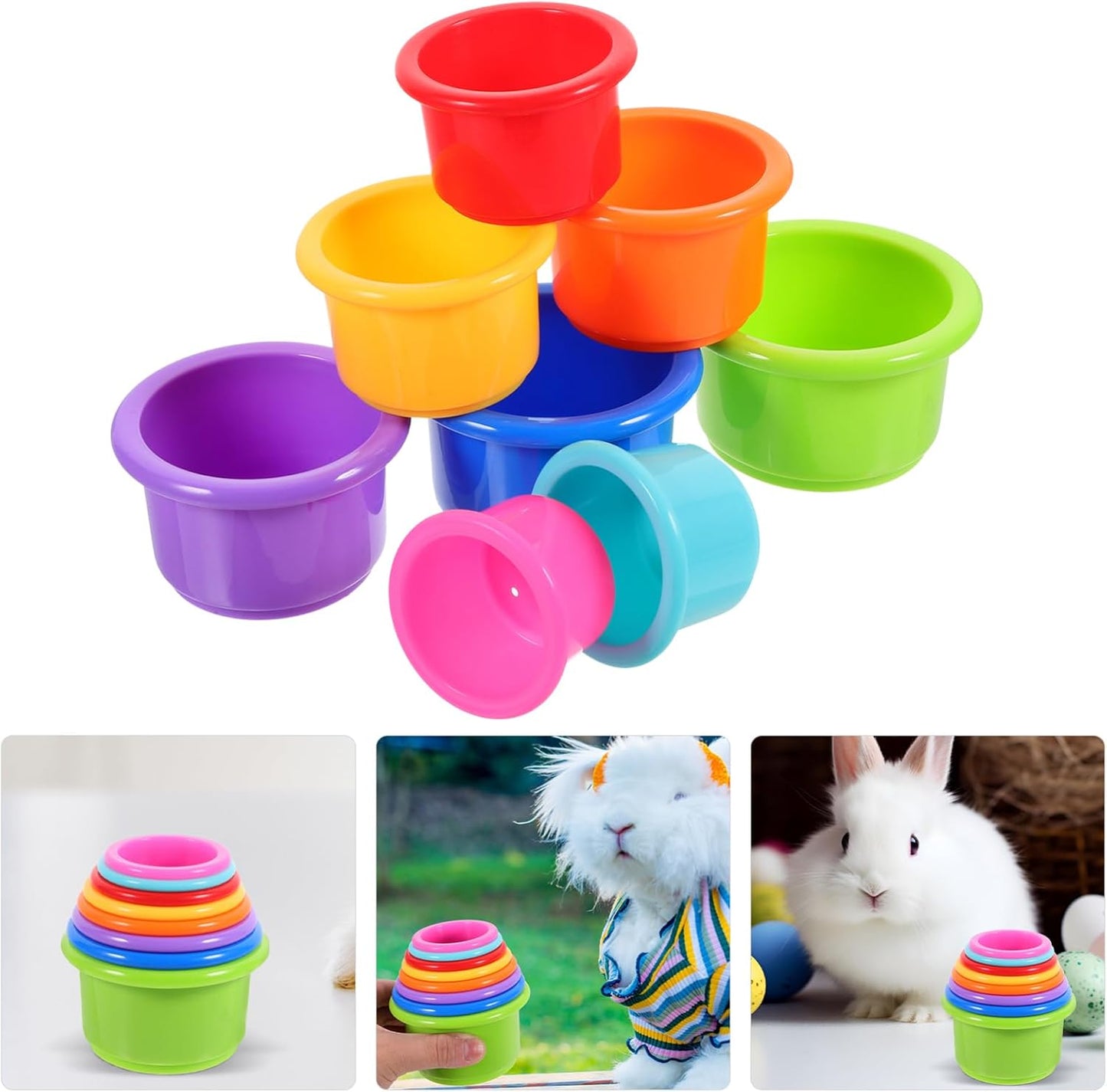 Garneck 8pcs Plastic Nesting Toys for Rabbits Bunny Cups Stacking Cups for Toddlers Safe Food-Grade Material for Hiding Food