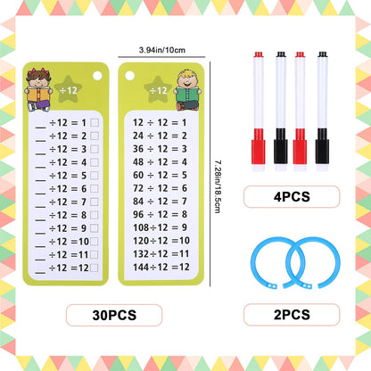 30PCS Reusable Multiplication Flash Cards&Division Flash Cards with 4 Dry Erase Pens 2 Rings,Math Flashcards for 1st to 3rd Grades,Math Games for Classroom and Home