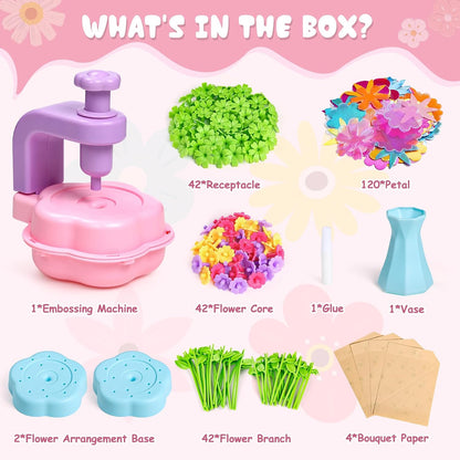 Scvcid DIY Art Flower Toys Include Extra Accessories Set, Arts and Crafts Activity Kit for Kids Ages 3-12, Fabric Bouquet Craft for Toddler, Birthday Gifts for 3 4 5 6 7 8 9 10 11 12 Year Old Girls