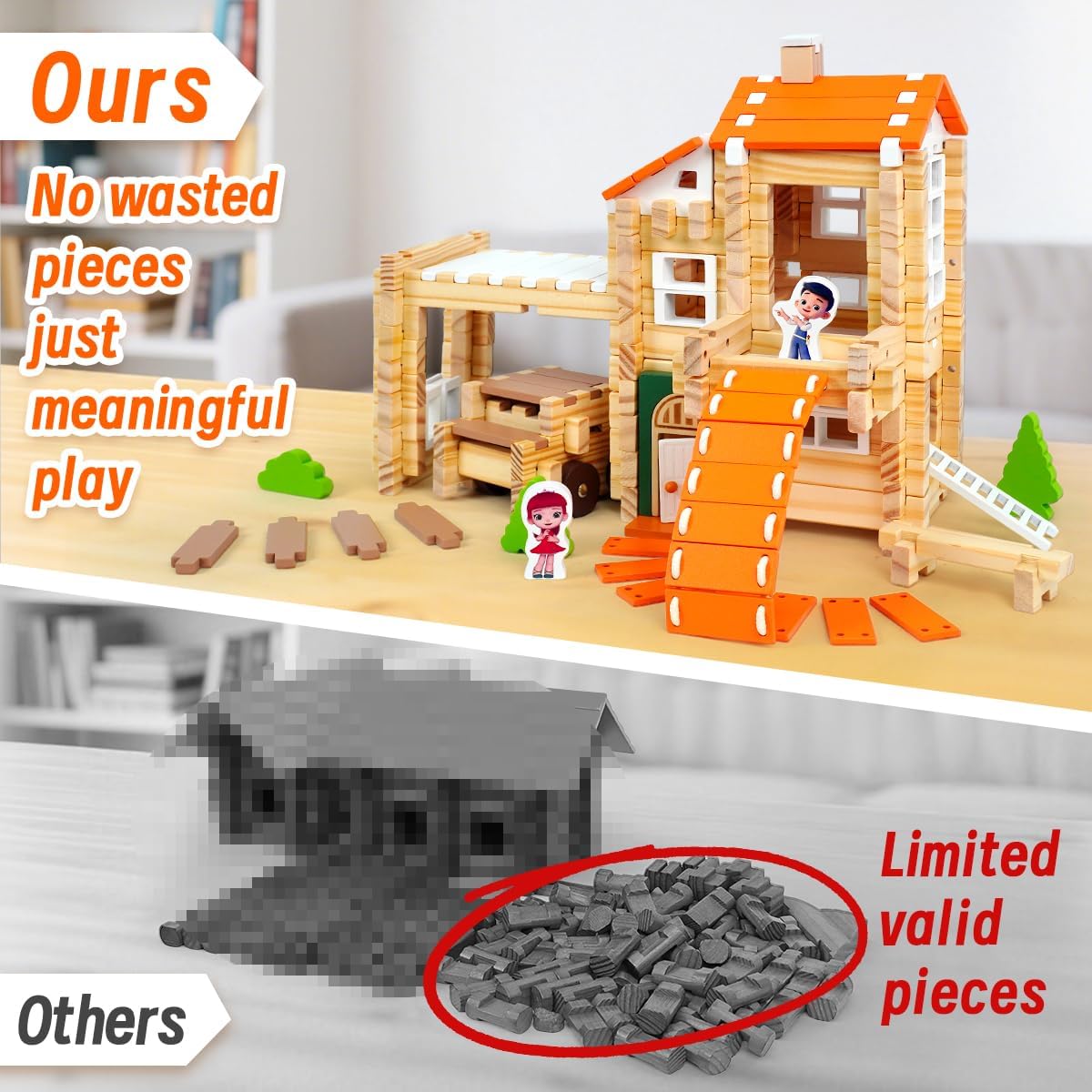 Jovi-mindly＆Notchies 96 PCS Wooden Blocks Wooden Toys with Storage Bag, Preschool Learning Toys Wood Blocks Building for Kids Ages 4-8 Creative Construction Game,FSC Certified,Birthday Toys Gifts