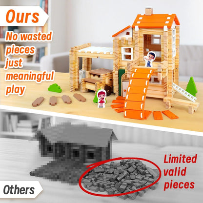 Jovi-mindly＆Notchies 96 PCS Wooden Blocks Wooden Toys with Storage Bag, Preschool Learning Toys Wood Blocks Building for Kids Ages 4-8 Creative Construction Game,FSC Certified,Birthday Toys Gifts