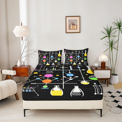 Chemistry Bed Sheets for Kids Teens Girls Boys,Chemical Experiment Fitted Sheet Twin,Science Themed Sheets for Math Lovers,Chemistry Lab Bedding Set,White and Black