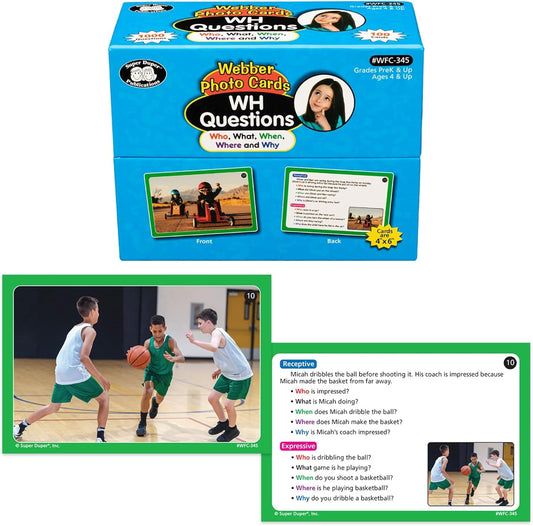 Super Duper Publications | Webber® Photo Cards – WH Questions | Flashcards - Receptive and Expressive Language Skills | Educational Learning Resource for Children