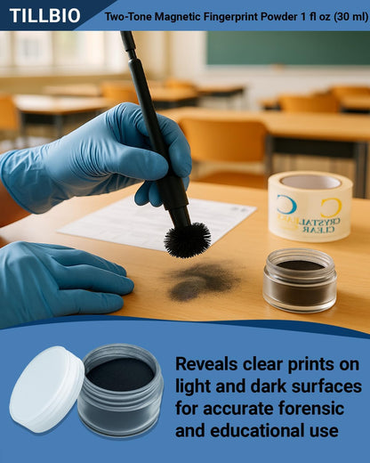 Latent Fingerprint Kit 13-Piece Set, Magnetic Two-Tone Powder, Magnetic Brush, Fingerprint Cards & More for Classroom and Forensic Science Education (13-in-1 Set)
