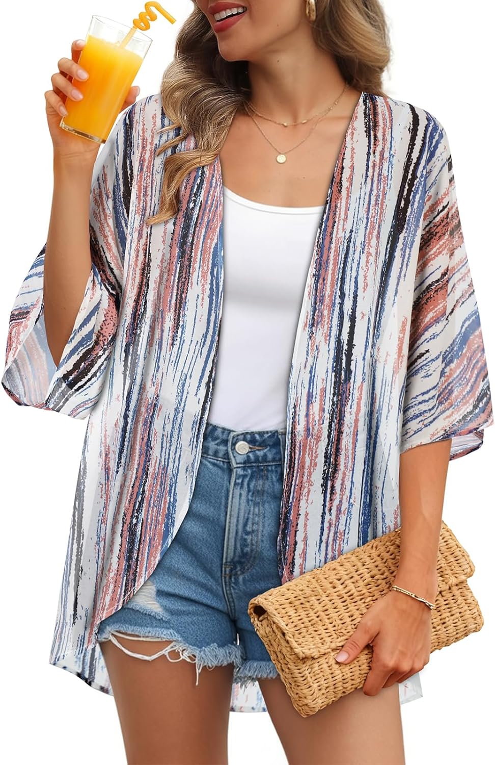 Womens Kimono Cardigans Beach Cover ups Swimwear Puff Sleeve Loose Casual Summer Tops 2026