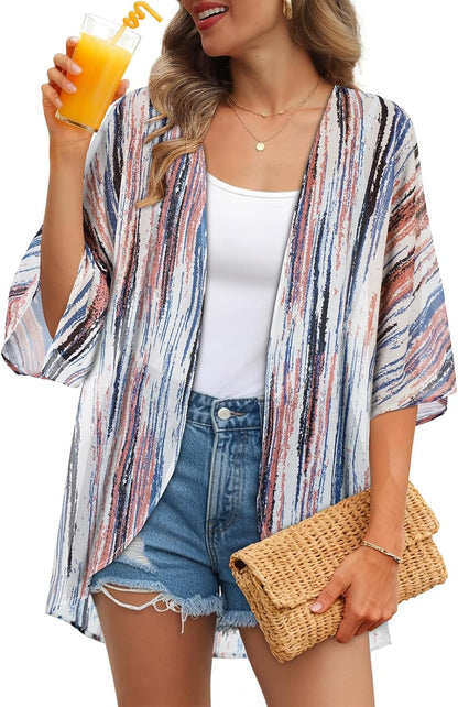 Womens Kimono Cardigans Beach Cover ups Swimwear Puff Sleeve Loose Casual Summer Tops 2026