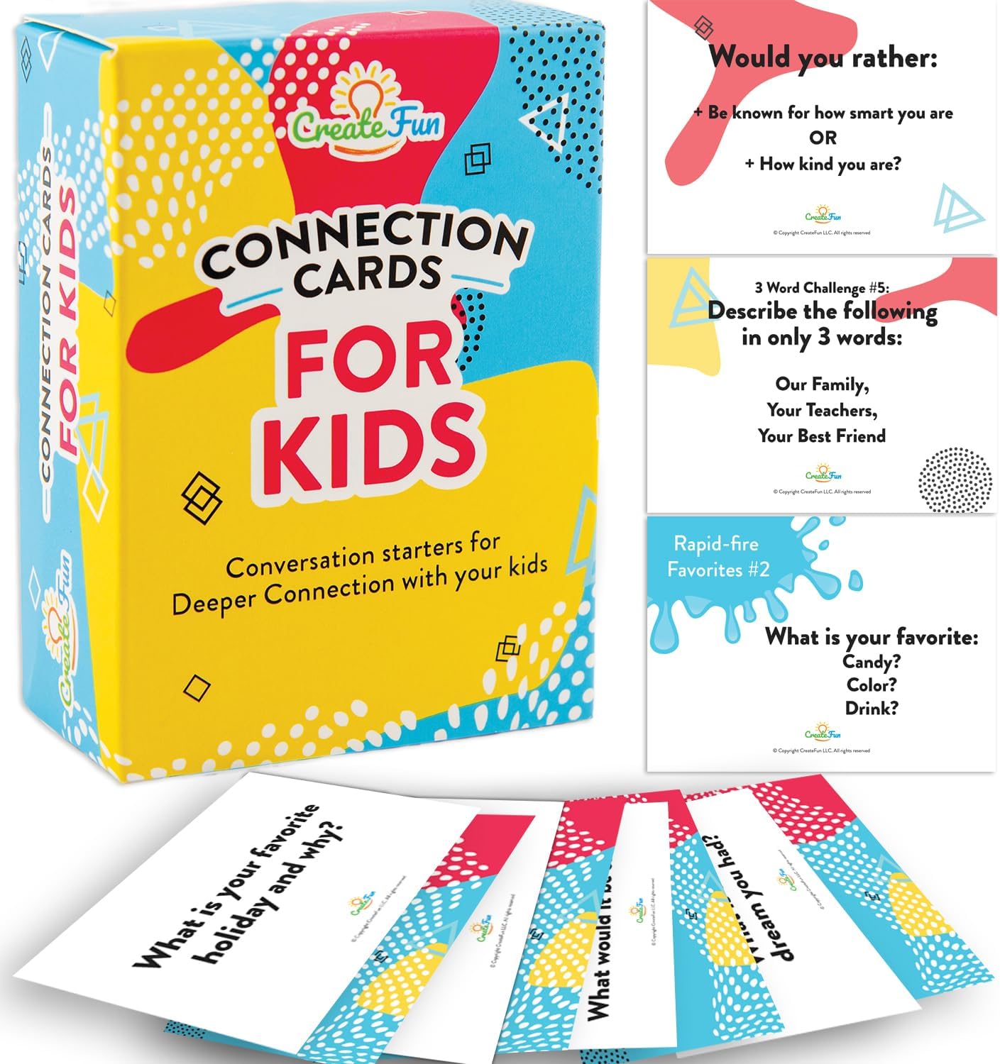 101 Conversation Cards for Kids - Family Question Games for Kids and Adults, Christmas Dinners, Game Nights, Holiday Gatherings & Gifts - Prompts for Confidence, Social Skills & Meaningful Connection
