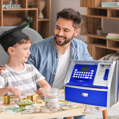 ATM Savings Bank with Debit Card, Electronic Piggy Bank for Real Money, Coin Recognition, Targets Setting, Password Login, Voice Prompt, Great Gift for Boys Girls (Golden/Black)