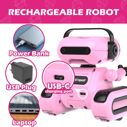 Robot Toys for Boys, Rechargeable Remote-Controlled Robot for Kids 6-8, RC Robots with Auto-Demo, Record, Repeat, Dance Moves, Music, Flexible Head & Arms, Gift Ideas for Birthday Xmas - Blue