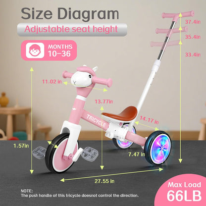 Tricycle for Toddlers 1-3 Year Olds, 5 in 1 Toddler Balance Bike 2-4 Years Old Boys Girls, Push Trike Toys with Adjustable Handle, Birthday Gifts for 2 3 4 5 Year Old Kids Bike (Blue)