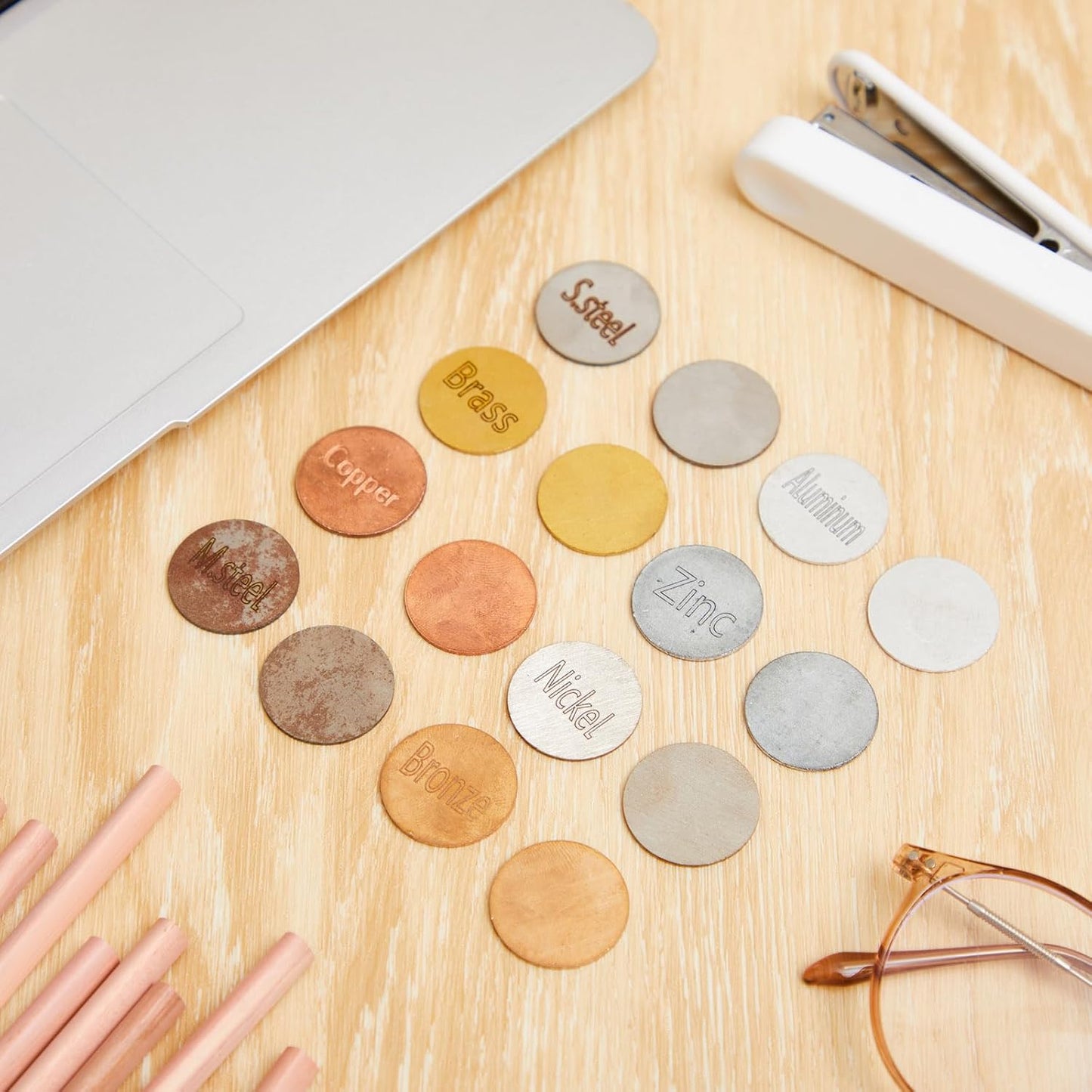 Moxweyeni 16 Piece Metal Identification Kit Magnetic and Non Magnetic Metal Discs Set with Storage Case for Educational Science Testing and Learning