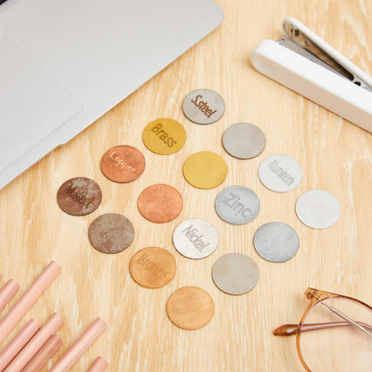 Moxweyeni 16 Piece Metal Identification Kit Magnetic and Non Magnetic Metal Discs Set with Storage Case for Educational Science Testing and Learning