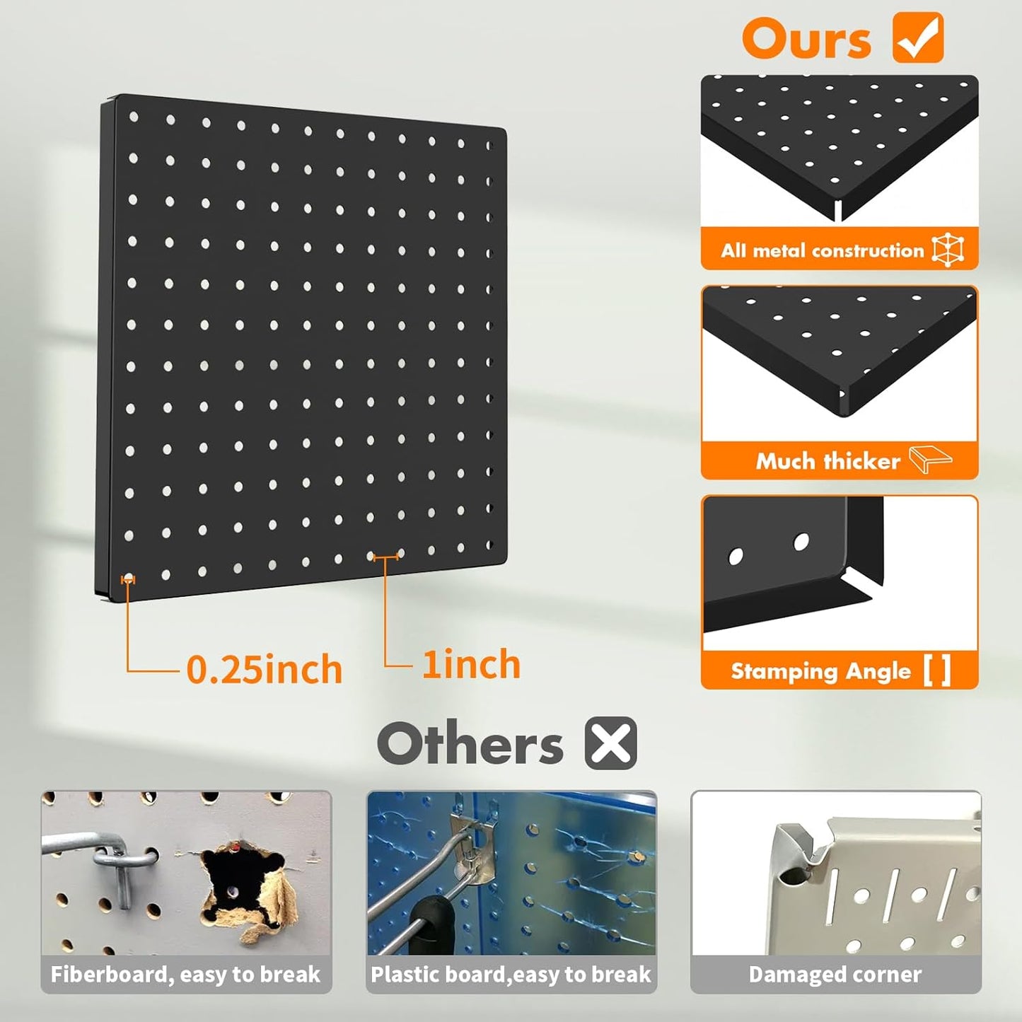 Peg Board, 4PCS Metal Pegboard Wall Organizer. Heavy Duty Pegboard, Peg Boards, Pegboard for Walls, White Pegboard for Garage Craft Room Workbench Office Kitchen Tool Organization, 12"*12"