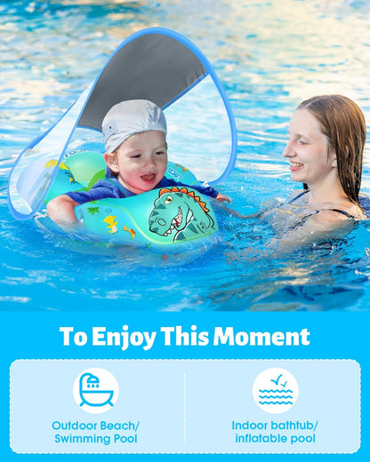 LAYCOL Baby Pool Float with Canopy UPF50+, 5 Point Safety Buckle No Flip Over, Inflatable Toddler Floaties Infant Pool Floats with Double Air Chambers, Baby Beach Essentials/Traval for 3-36M