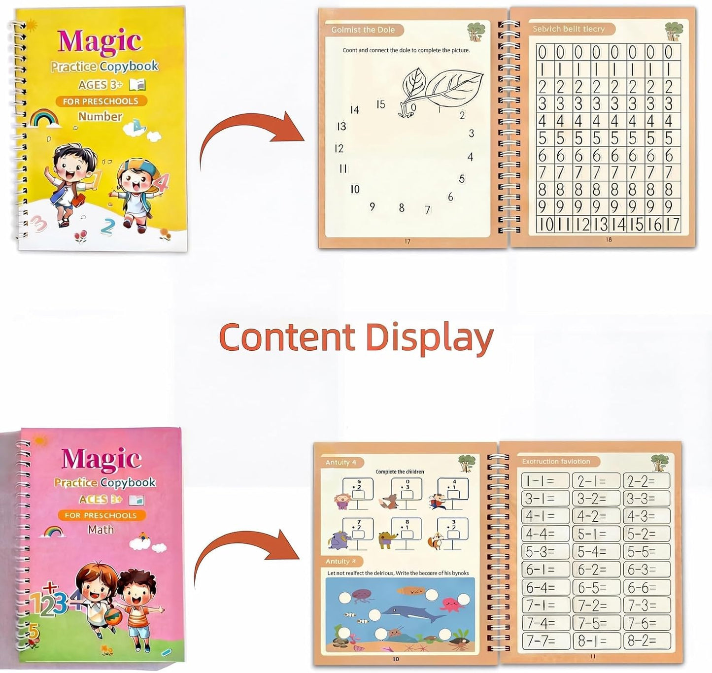3D Magic Grooved Writing Practice Books for Kids 3-5 4-8, Reusable Groove Handwriting Books with Disappearing Ink, Preschool Learn to Write Tracing, Kindergarten Homeschool Classroom (4 PACK )