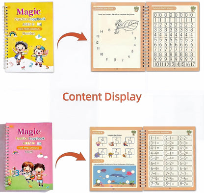 3D Magic Grooved Writing Practice Books for Kids 3-5 4-8, Reusable Groove Handwriting Books with Disappearing Ink, Preschool Learn to Write Tracing, Kindergarten Homeschool Classroom (4 PACK )
