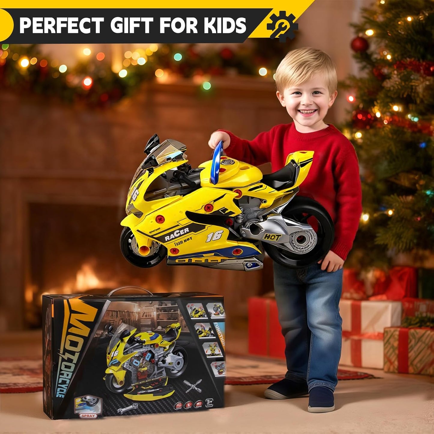 Take Apart Motorcycle Toys Kids Mechanic Repair Set for Toddlers 3-5, Interactive Toy Engine Building Kit with Sounds, Lights & Spray, STEM Educational Gift Toys for 3 4 5 6 7 Year Old Boys Girls