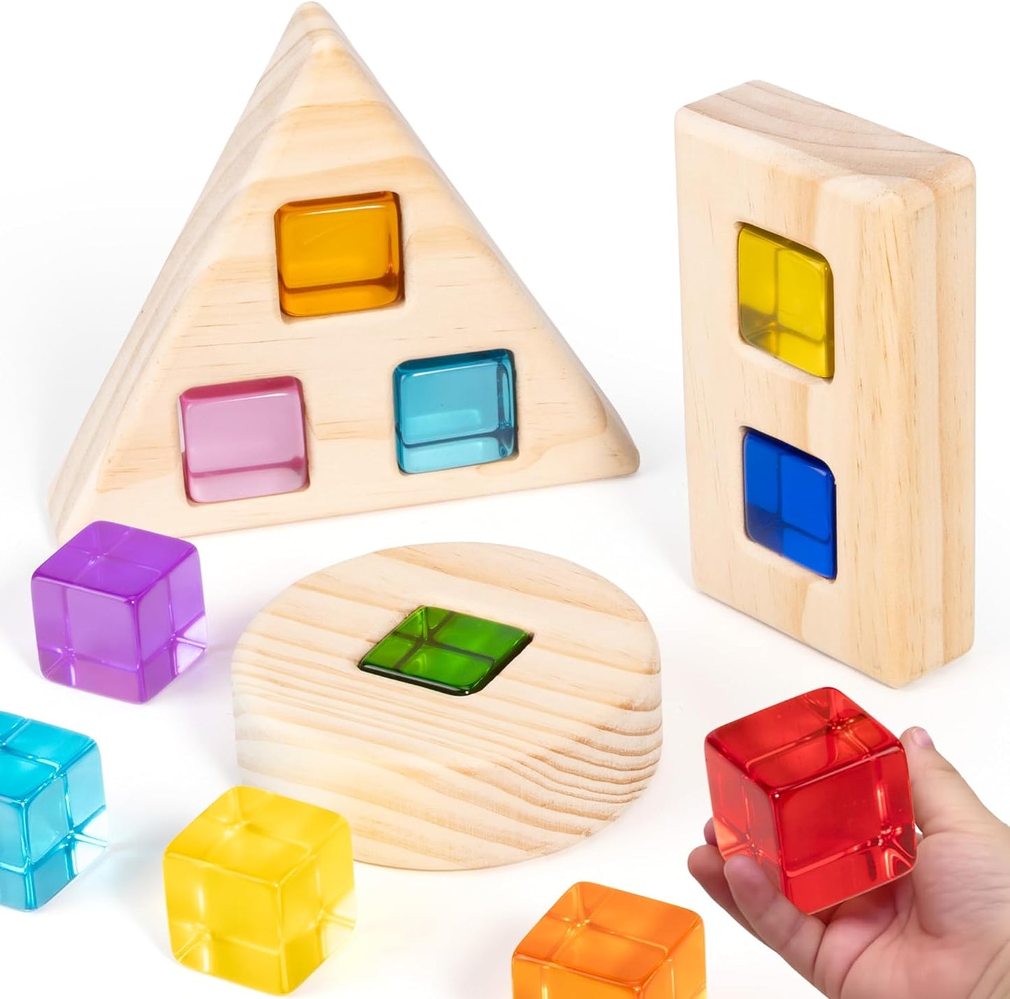 Woodtoe Large Building Blocks for Toddlers, Montessori Toys for 1 2 3 Year Old Boy Girl, No Choking Hazard Toys for Age 2-4 Kids Baby, Rainbow Acrylic Block Set, Sensory Birthday Toy Gifts for Kid