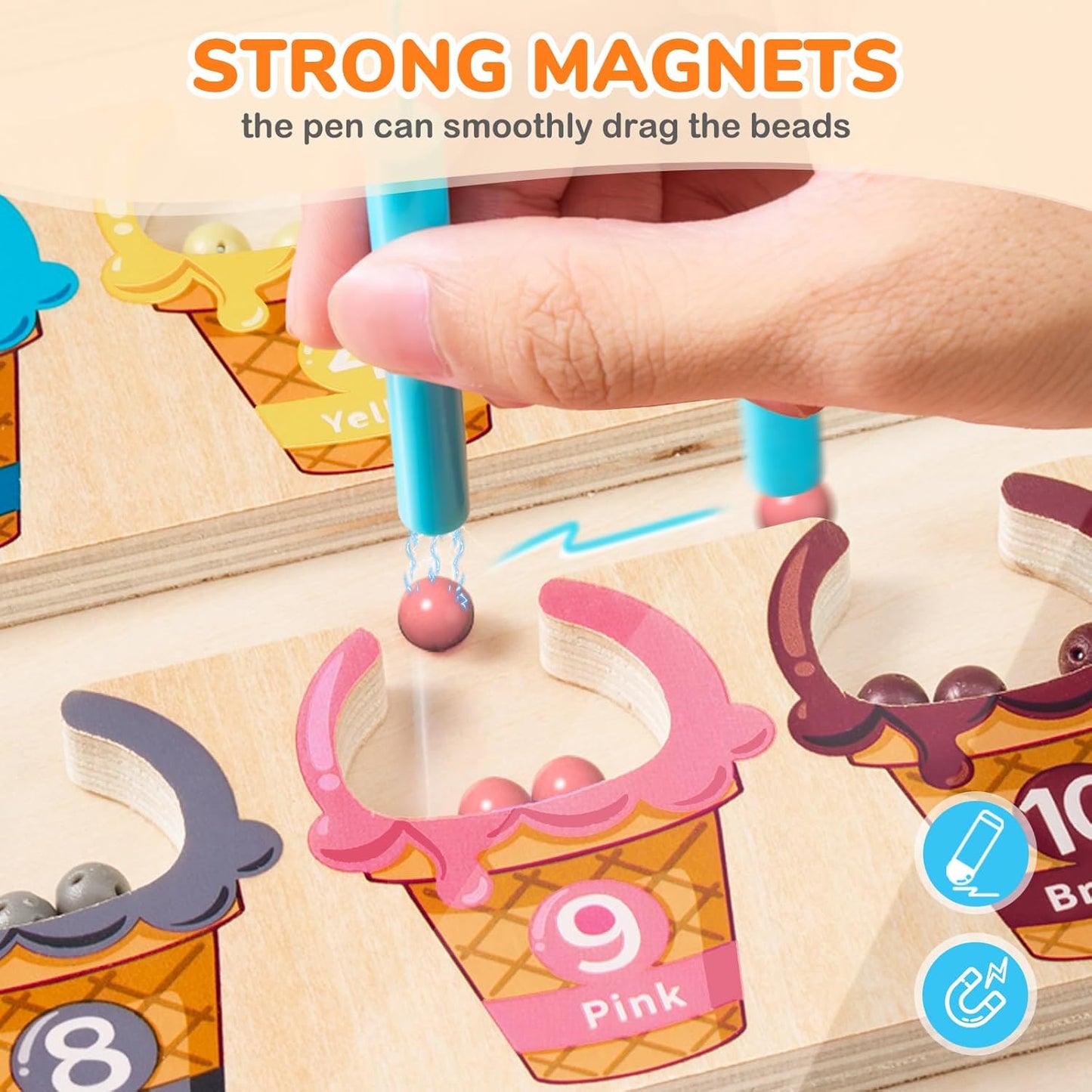 GAMENOTE Magnetic Color and Number Maze - Educational Fine Motor Skills Toys for Boys Girls 3 4 5 Years Old, Wooden Color Matching Learning Counting Toddler