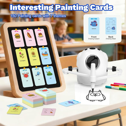 Drawing Robot for Kids with 150 Cards, Camera Recognition Interactive Educational Drawing Kit for Kids, Montessori Painting Learning Toys for 3-8 Year Old Boys Girls Birthday Party Gift