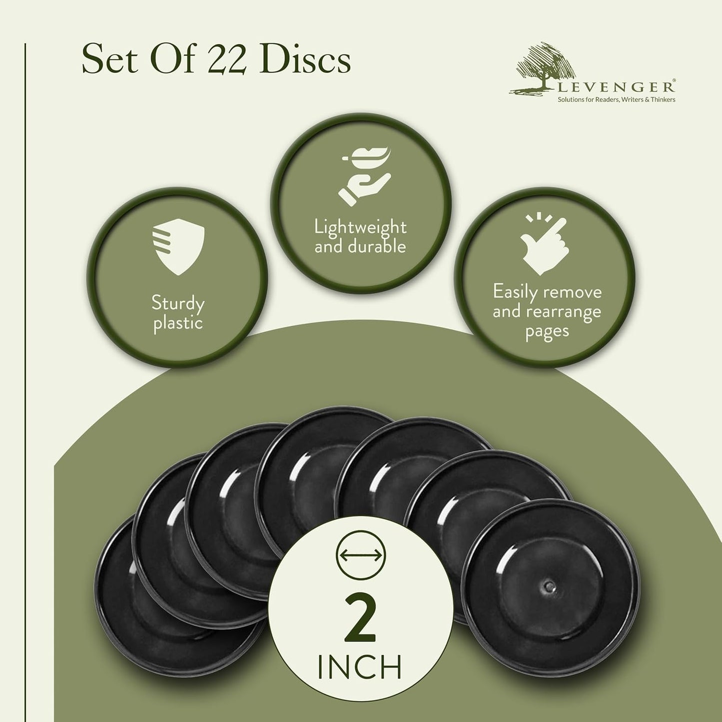 Levenger Circa Discs Binder Rings for Discbound Notebooks System, 22 Pack, Black, 2-Inch
