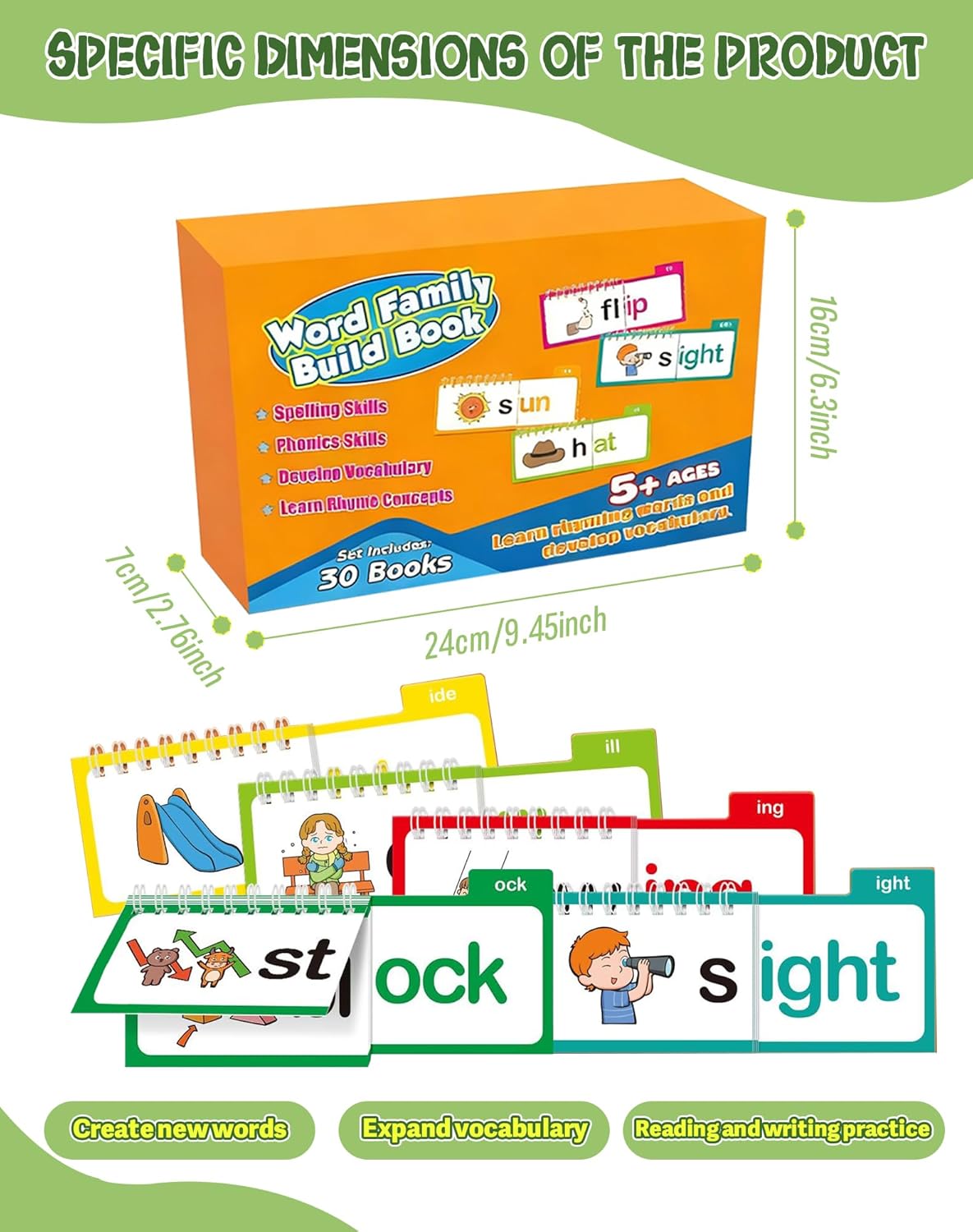 30 Read and Rhyme Flip Books, Word Family Build Book, Read and Rhyme Flip Books for Kids 3-8 - Builds Foundational Reading Skills, Comprehensive Vocabulary Building, Kid-Friendly Design (1 Set)(1)