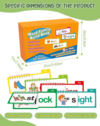 30 Read and Rhyme Flip Books, Word Family Build Book, Read and Rhyme Flip Books for Kids 3-8 - Builds Foundational Reading Skills, Comprehensive Vocabulary Building, Kid-Friendly Design (1 Set)(1)