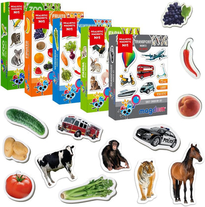 25 Fridge Magnets for Toddlers - Birds Photo Kids Magnets for Refrigerator – Real Magnetic Animals for Children – Big Realistic Magnet for Kids - Learning Toy Set - Baby Educational Gift