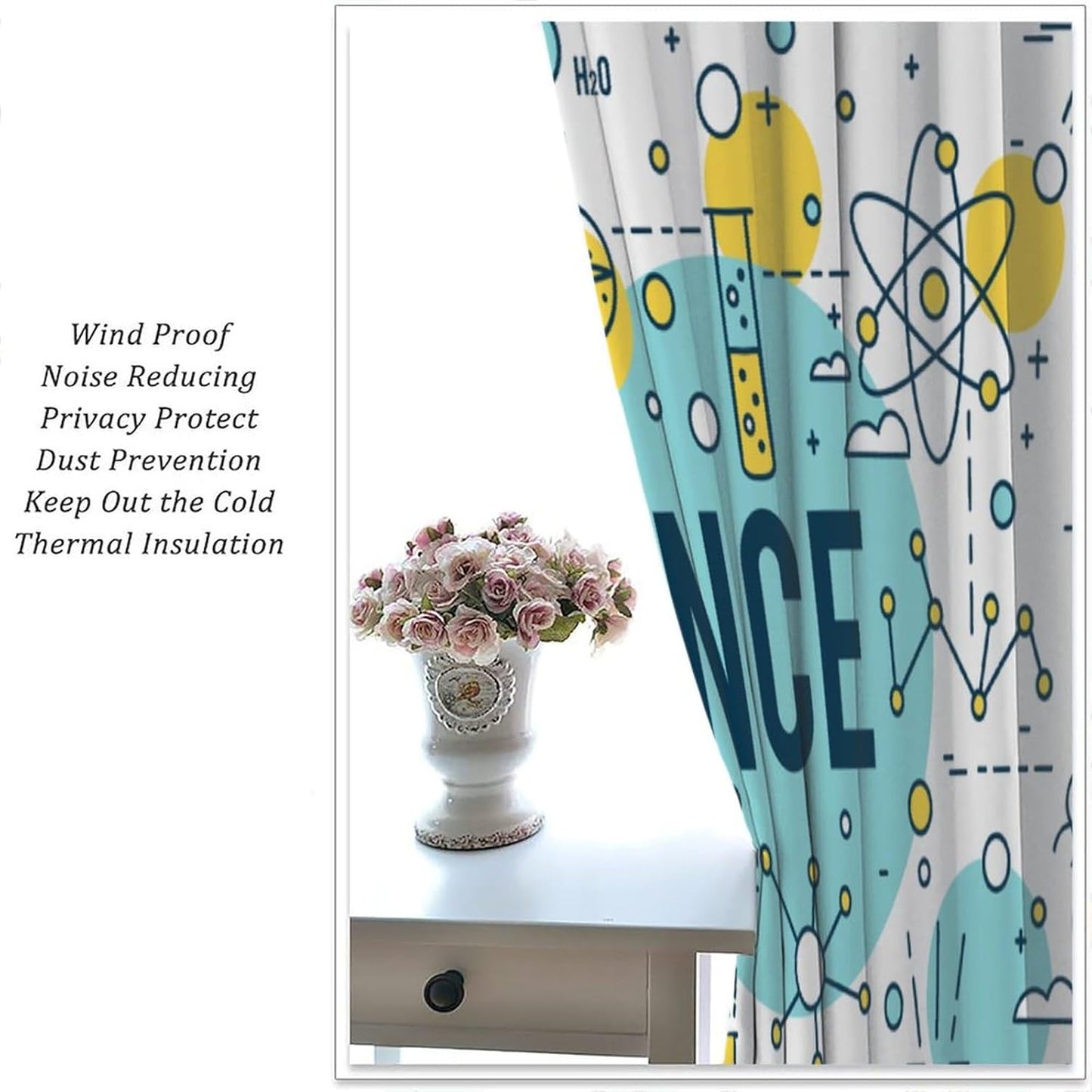 Science Physics Window Curtains, Abstract Math Chemistry Curtain Scientist Graffiti Print Window Treatments for Kids Teens Bedroom Living Room Kitchen Set 2 Panels,42x63 Inches
