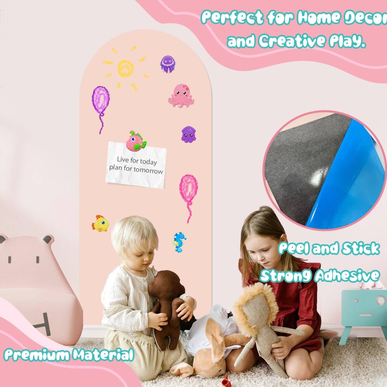 8 PCS Magnetic Wall Decals for Kids Magnetic Chalkboard Peel and Stick Magnet Sheets Board Sticker Tangram Puzzle Self Adhesive Contact Paper Dry Erase Blackboard for Playroom Homeschool 15.7"x10.4"