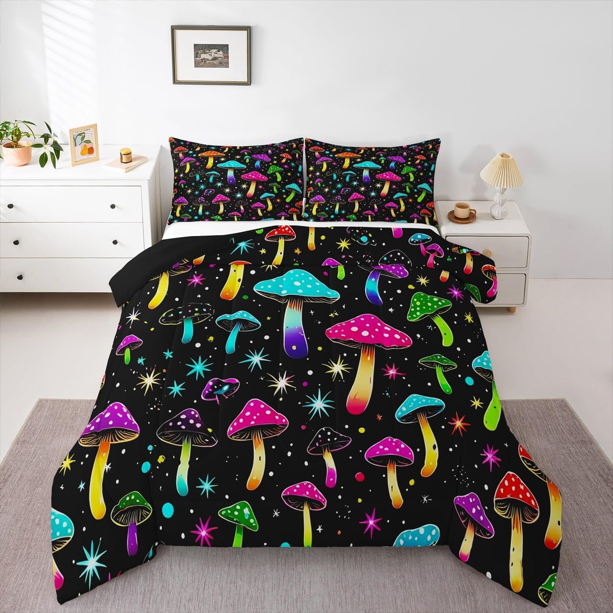 Erosebridal Drum Kit 3D Print Kids Comforter Sets Rock Music Themed Full Bedding Set for Boys Girls Musical Pattern Comforter Set,Colorful Retro Style Quilt Duvet 3 Pcs