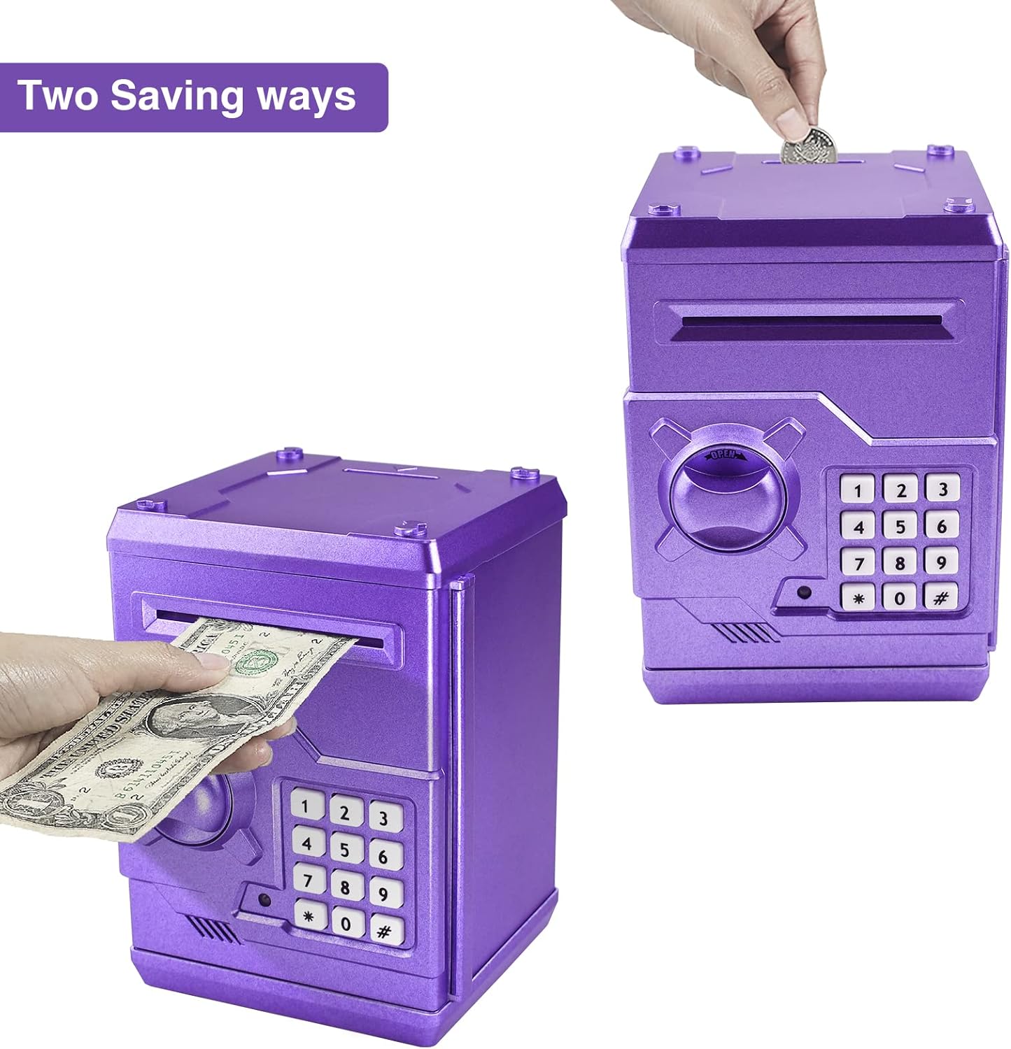 HUSAN Piggy Banks Money Banks for Kids, Electronic Password Code Money Banks ATM Banks Box Coin Bank for Children Boys and Girls (Grey Bue)