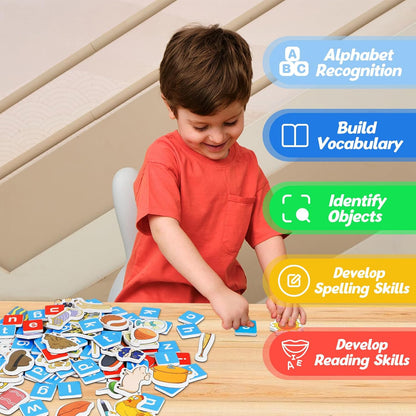 Kasfalci Magnetic Letters & CVC Word Games, Phonics Games, Alphabet Learning Toys, Refrigerator Fridge ABC Magnets for Kids, Speech Therapy Toys for Toddler, Spelling Reading for Preschool Classroom