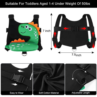 3 in 1 Toddler Harness Leash + Baby Anti Lost Wrist Link, Accmor Cute Dinosaur Child Safety Harness Tether, Kids Walking Wristband Assistant Strap Belt for Parent Boys Outdoor Activity (Black)