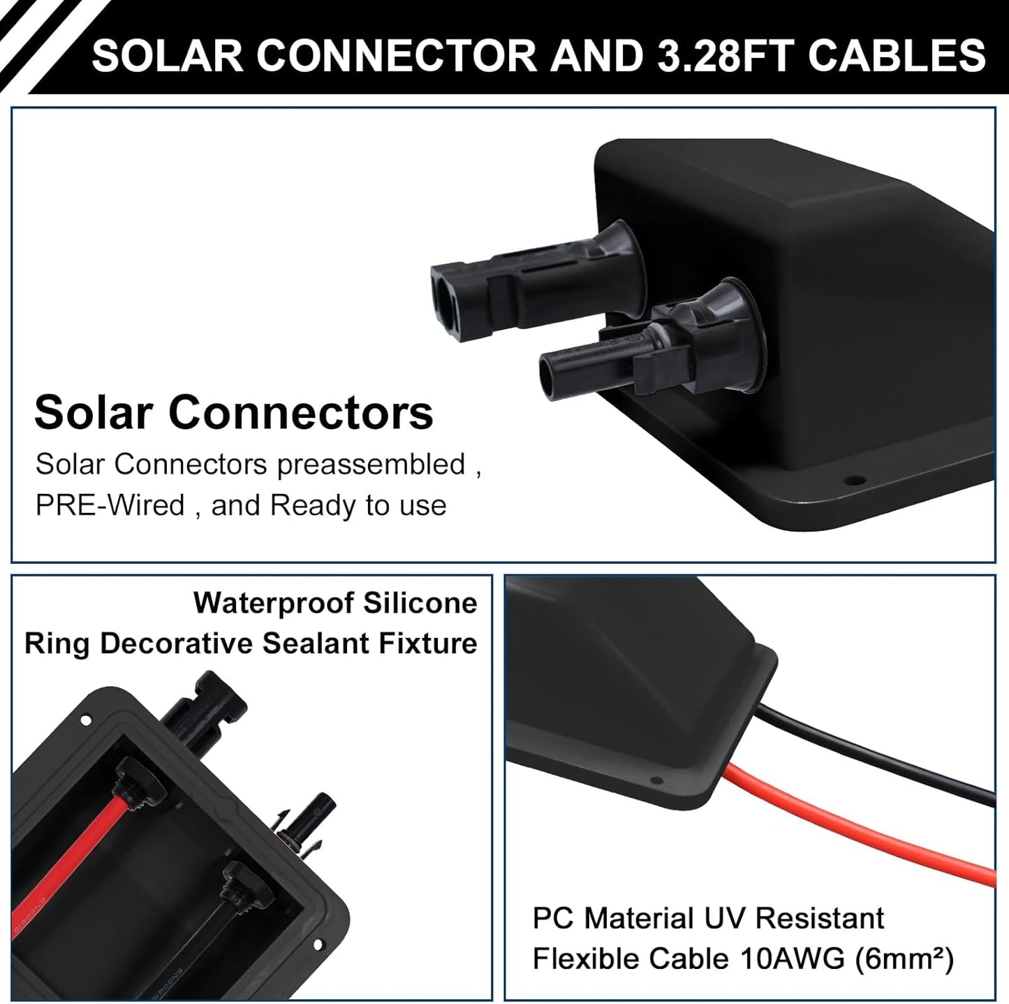 Solar Panel Mounts Bracket Set of 4pcs (White), Drill Free ABS Corner Roof Brackets Mounting Kit, Durable Solar Mount Rack Accessories for RVs, Trailers, Boats, Yachts, Vans, Carports