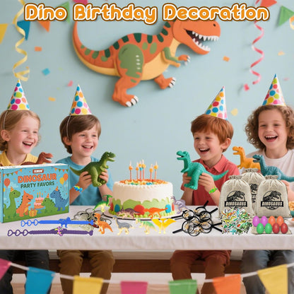 Dinosaur Party Favors for Kids,Dino Birthday Toys with Hatchable Eggs,Glow-in-the-Dark Keychains, Skeleton Models,3D Stickers & Magnifying Glass – Dinosaur Themed Party Toys for Boys & Girls