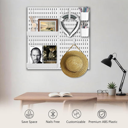Wall Organizer Pegboard Kit, Wall Control Peg Board with 18 Pcs Accessories, 4 Pack Plastic Wall Mount Display Storage Panels for Kitchen Bathroom Craft Room Office Organization, 23.6 Inches (White)
