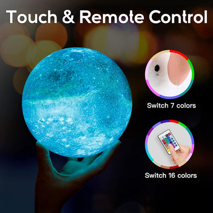 BRIGHTWORLD Moon Lamp Galaxy Lamp 5.9 inch 16 Colors LED 3D Moon Light, Remote & Touch Control Moon Night Light Gifts for Girls Boys Kids Women Birthday（Wooden Base）