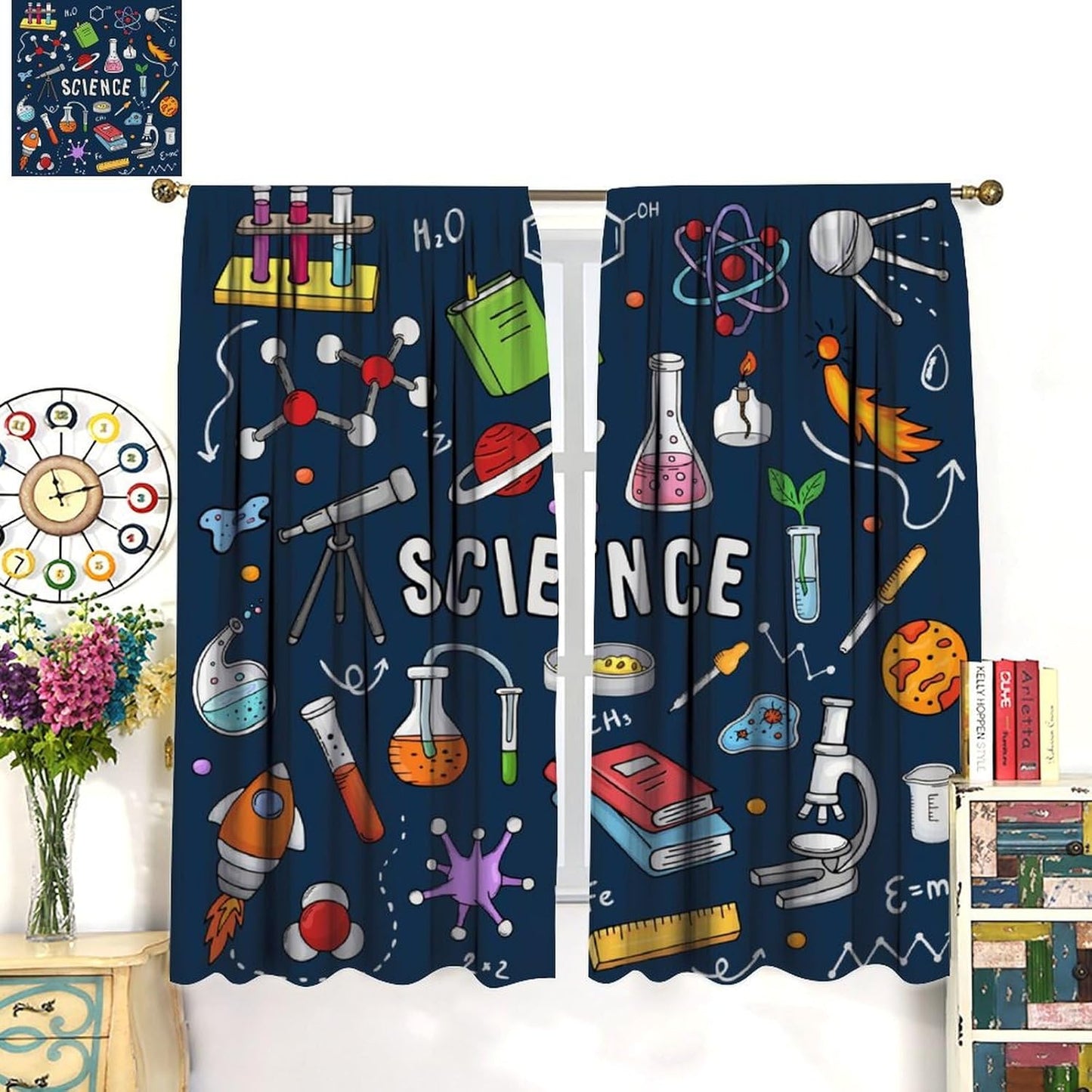 Science Physics Window Curtains, Abstract Math Chemistry Curtain Scientist Graffiti Print Window Treatments for Kids Teens Bedroom Living Room Kitchen Set 2 Panels,42x63 Inches