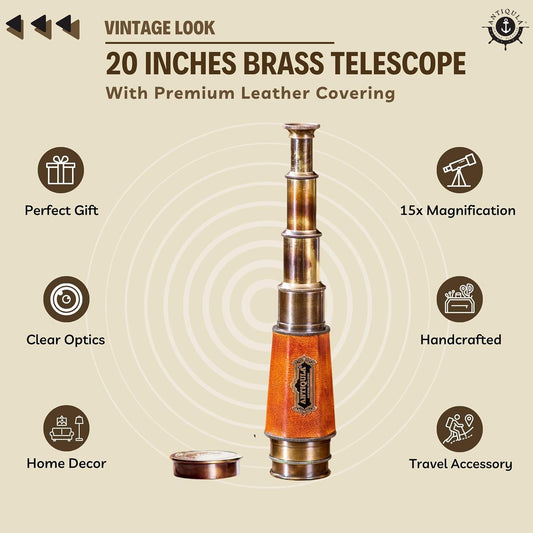 Vintage Ship 20 Inches Hexagonal Taper Brass Telescope Powerful 20X Clear Vision Lens For Marine Sailor - Easy To Use, Trekking “Coronation Of Elizabeth Ii” Maritime Designer Nautical Replica