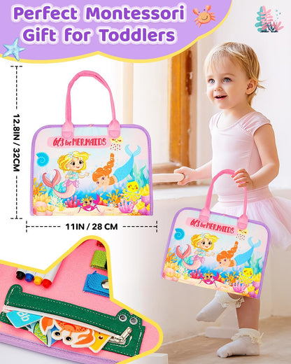 SaFeli Toddler Busy Board, Montessori Toys for Toddler Girl Birthday Gifts, Learning Toys Sensory Busy Book Toys for Toddlers, Travel Educational Book for Airplane Car | Birthday Gift for Girls, Pink