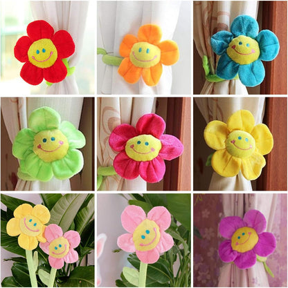 Hangnuo 8PCS Artificial Plush Flower Bendable Curtain Buckle Tiebacks Birthday Wedding Party Durable Plush Daisy Flower Bouquet with Happy Smiley Face Gift for Kids Baby Girl Toddlers